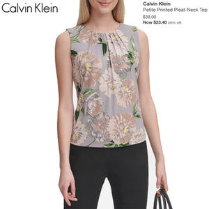 Calvin Klein Petite Sleeveless Pleated Neck Blouse